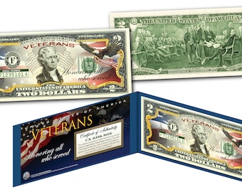 Veterans &quot;Honoring All Those Who Served&quot; Two Dollar Bill on Genuine U.S. Currency - Ships Fast and FREE to U.S.