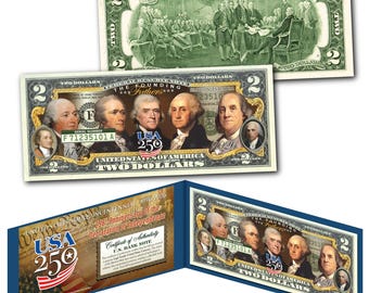 USA 250 - Founding Fathers of the United States of America Genuine 2.00 Dollar Bill