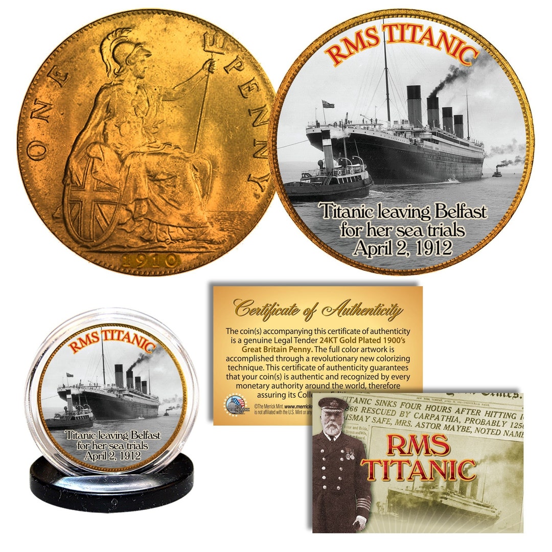 RMS TITANIC * Sea Trials * Colorized 1900's Gold Clad Great Britain Penny Coin