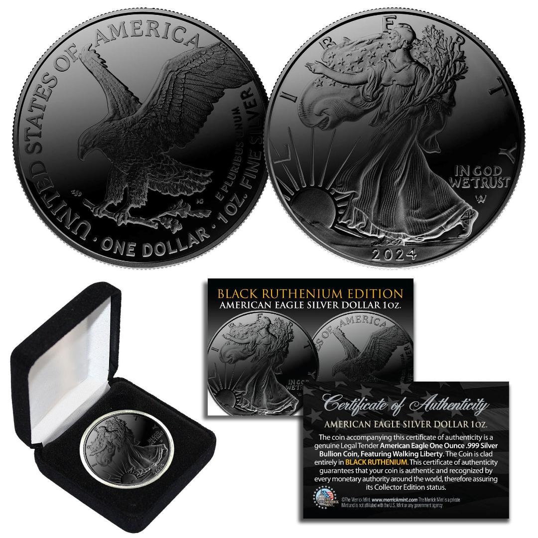 2024 Black Ruthenium Clad 1 Troy Oz .999 Pure Silver American Eagle ...