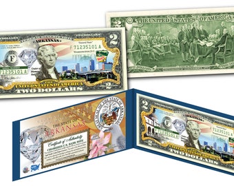 ARKANSAS Statehood $2 Two-Dollar Colorized U.S Bill AR State *Legal Tender* 