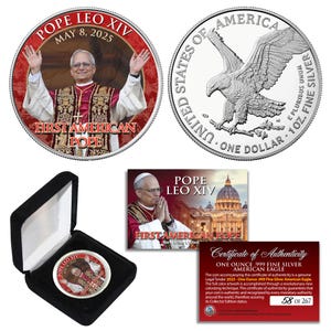 2025 POPE LEO XIV &quot;1st American Pope&quot; 1 oz Silver American Silver Eagle Coin - Limited Edition of 267 - with Box