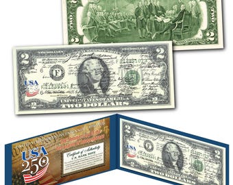 Declaração da Independência ASSINATURAS HISTÓRICAS 250º Aniversário da América com Marca Privada USA 250 Nota Genuína de 2,00