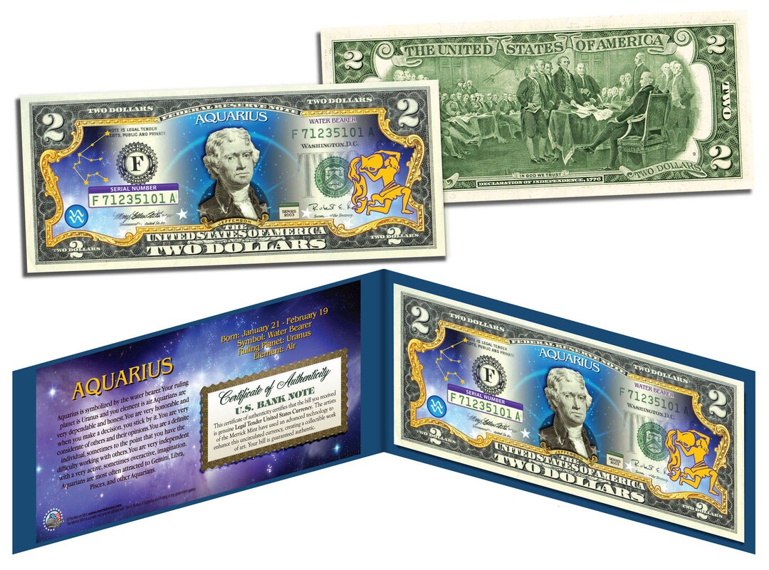 Astrological ZODIAC Sign Collectible Genuine US Two Dollar Bill - Ships  Fast & Free to US - Etsy