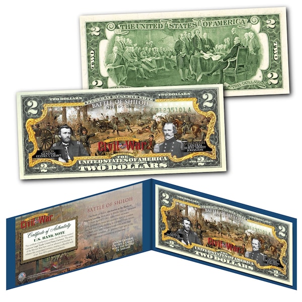 Civil War * Battle of SHILOH * Two Dollar Bill on Genuine U.S. Currency - Ships Fast and FREE to U.S.