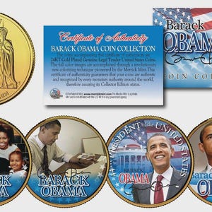 BARACK OBAMA 44:e presidenten 24KT guldpläterad HAWAII Statehood Quarter 4-myntset