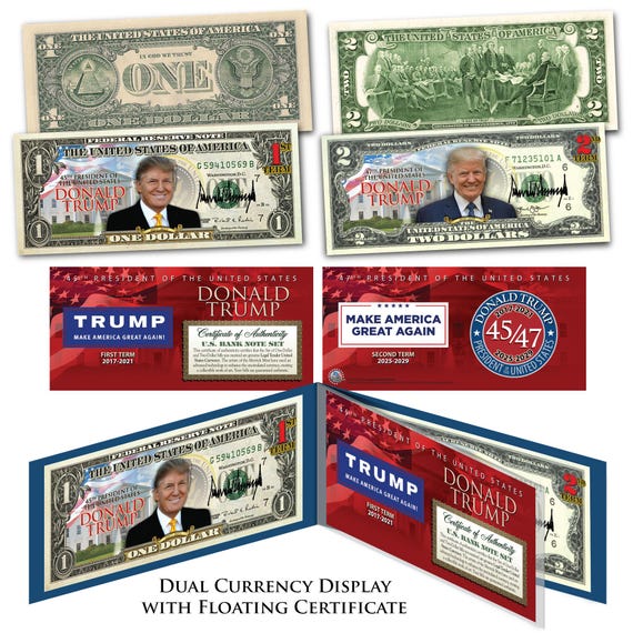 トランプ・コレクターズ紙幣 1ドル札と2ドル札セット（三つ折り