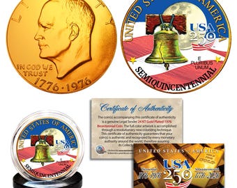 1776–2026 America 250th Anniversary 1976 Bicentennial 24K Gold Plated Eisenhower "IKE" Dollar Coin