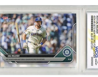 2025 Topps Now #604 CAL RALEIGH: Su jonrón número 49 establece un nuevo récord para un receptor. Tarjetas auténticas de EE. UU., calificadas como Gem Mint 10.