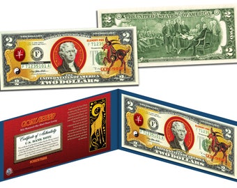 Chinese Zodiac Lunar New Year Genuine Two Dollar U.S. Bills  -  Choose Your Zodiac