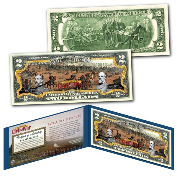 GETTYSBURG American Civil War Two Dollar Bill on Genuine U.S. Currency - Ships Fast and FREE to U.S.