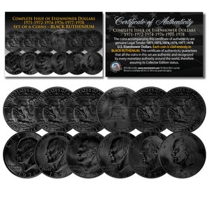 Eisenhower Black Ruthenium IKE DOLLARS 6-Coin Set Years 1971-1978 (no 1973) w/Capsules - Free Ship to U.S.