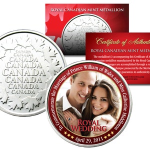Prince William & Kate Middleton "Royal Wedding" Royal Canadian Mint Medallion