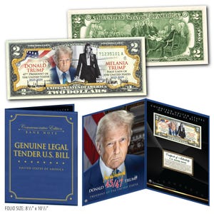 Donald & Melania Trump 47th President Official Portraits 2.00 Bill w/ 8x10 Donald Trump Portrait