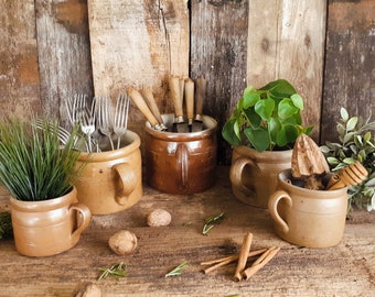 Confit Pot. SET OF FIVE . Antique Confit Pots. French Confit Jars. Stoneware Crock Pots. Kitchen Herb Planters. Utensil Storage Jars