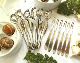 Set of 8 Vintage French Stainless Steel Seafood  Escargot  Aperitif Forks 5.5 long