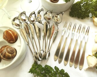 Set of 8 Vintage French Stainless Steel Seafood Escargot Aperitif Forks 5.5 long
