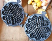 Antique Waffle Iron. French Waffle Pan. Cast Iron, Antique, French Waffle Maker. Heart Shaped Pancake Waffle Mold. Fireplace Décor.