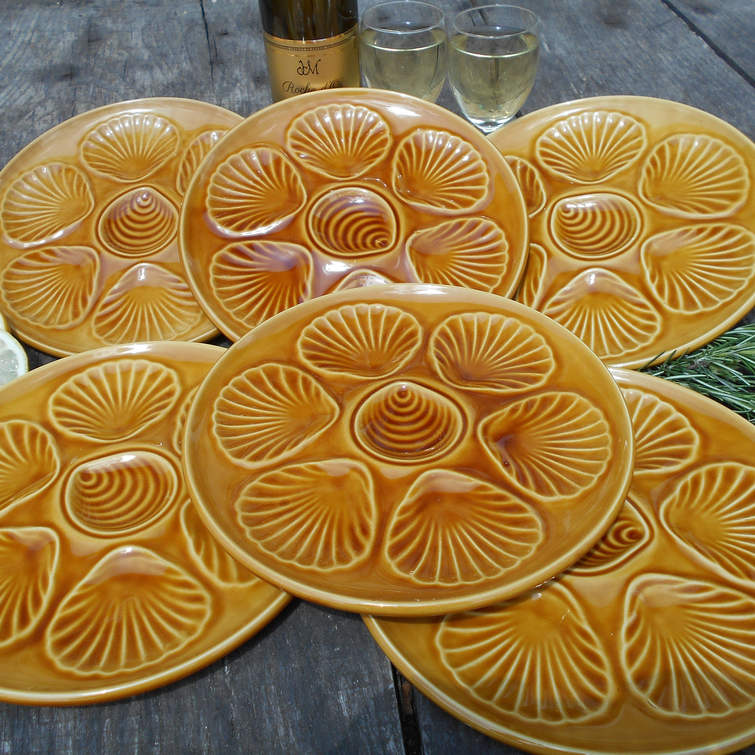 Set of Six French Scallop Plates. Oyster Plates. Seafood Etsy