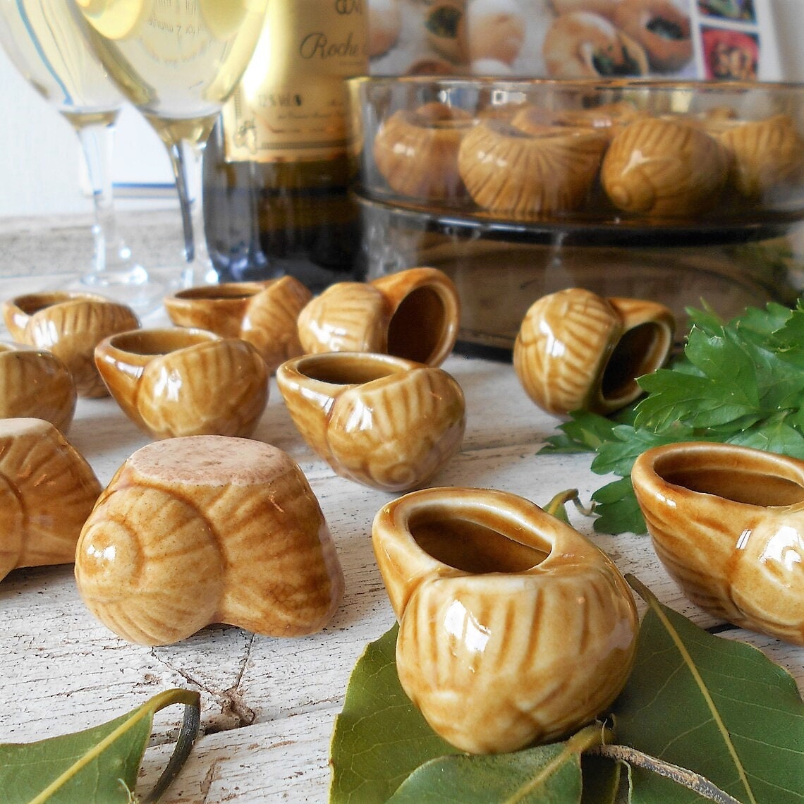 24 Tasses d'escargot en Céramique. Pots Vintage. Français d'escargots Forme d'escargot. Mini Jardini