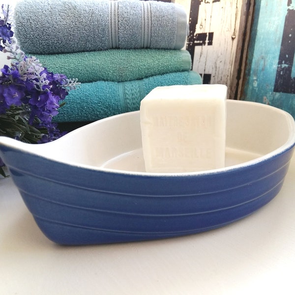 Boat Shaped Dish. Ceramic Boat. Sea Themed/Beach Hut/Nautical Décor. Boat Shaped Soap Dish. Blue and White Boat. Nautical Bathroom Accessory