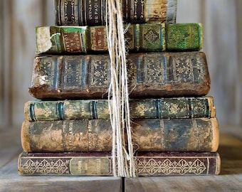 Antique French Book Stack: 6 Rare Twine-Tied Books (1718-1924)