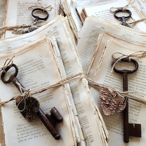 Plus de 200 pages de livre en français des années 1800 avec clé en fer antique | Lot de papiers éphémères antiques | Scrapbooking, tenue d'un journal, décoration