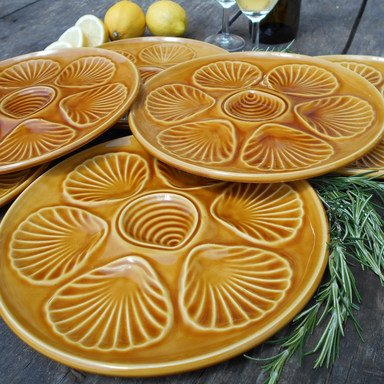 Set of Six French Scallop Plates. Oyster Plates. Seafood Etsy