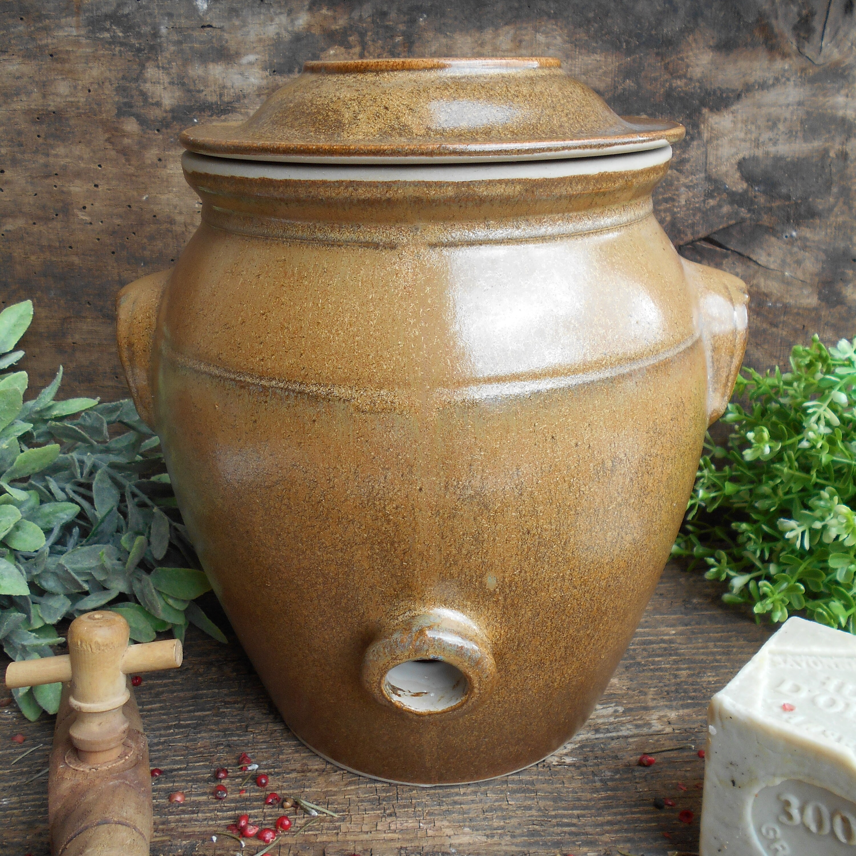 Buy French Stoneware Oil Jar. Large Clay Oil Jar With Lid, Handles and  Tap/cork Opening. Rustic Farmhouse Décor. Hand Glazed Pottery Oil Urn.  Online in India 