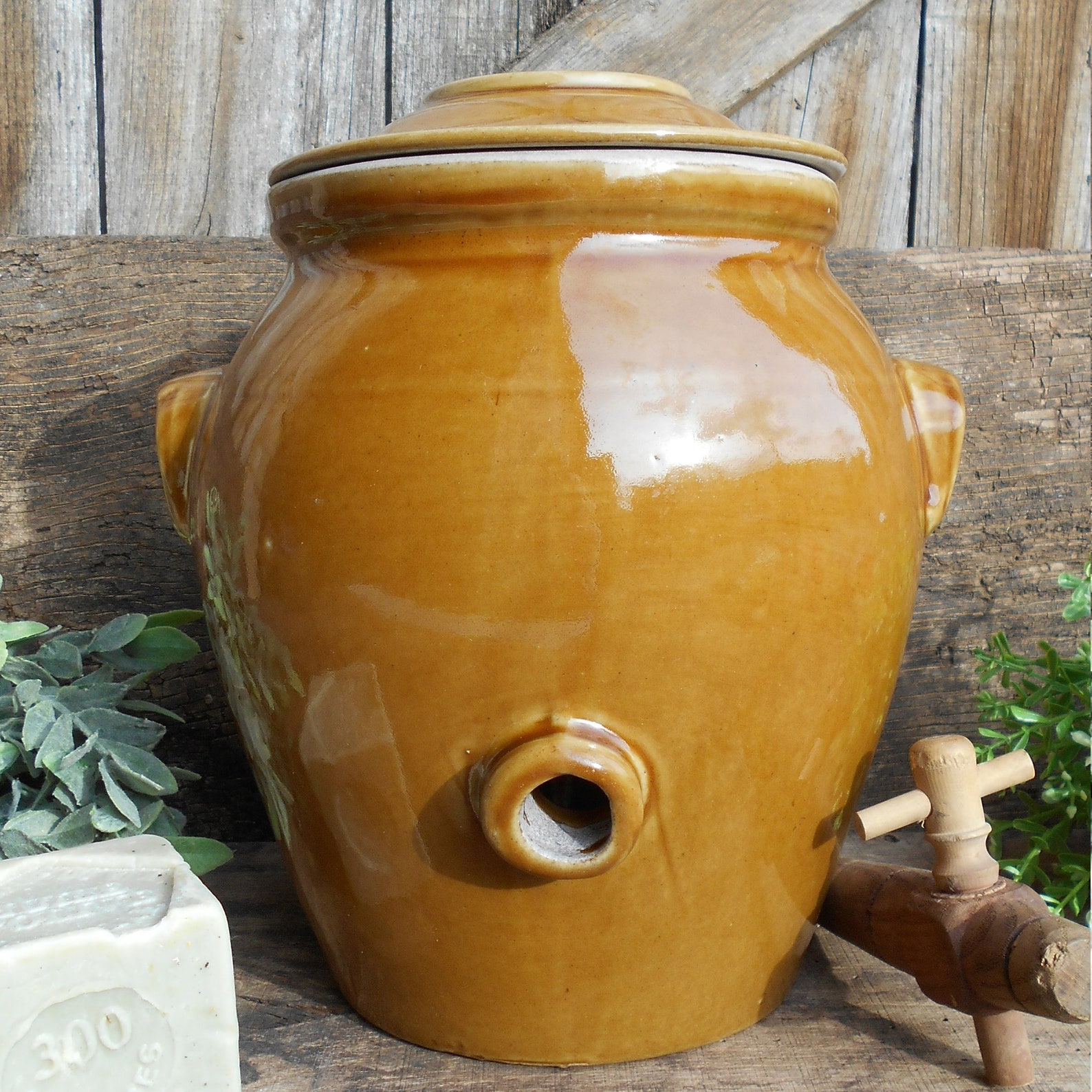 French Stoneware Oil Jar. Large Clay Oil Jar with Lid Handles Etsy