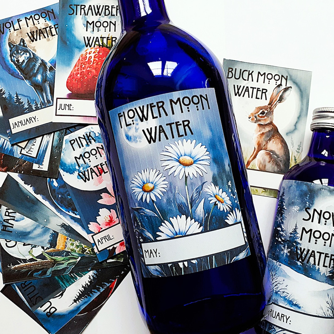 Full Moon Water Bottle Labels: Handmade Witchcraft Stickers, Apothecary ...