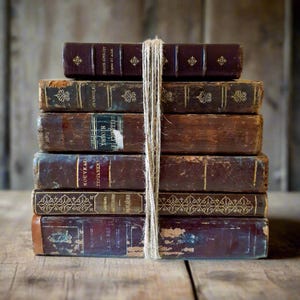 Antique 1800s French Book Stack – 6 Rare Books | 19th Century Book Collection | Twine-Tied Old World Décor | Chateaucore Styling | Theology