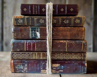 Antique French Book Stack: 1800s Theology Collection, Twine-Tied Decor