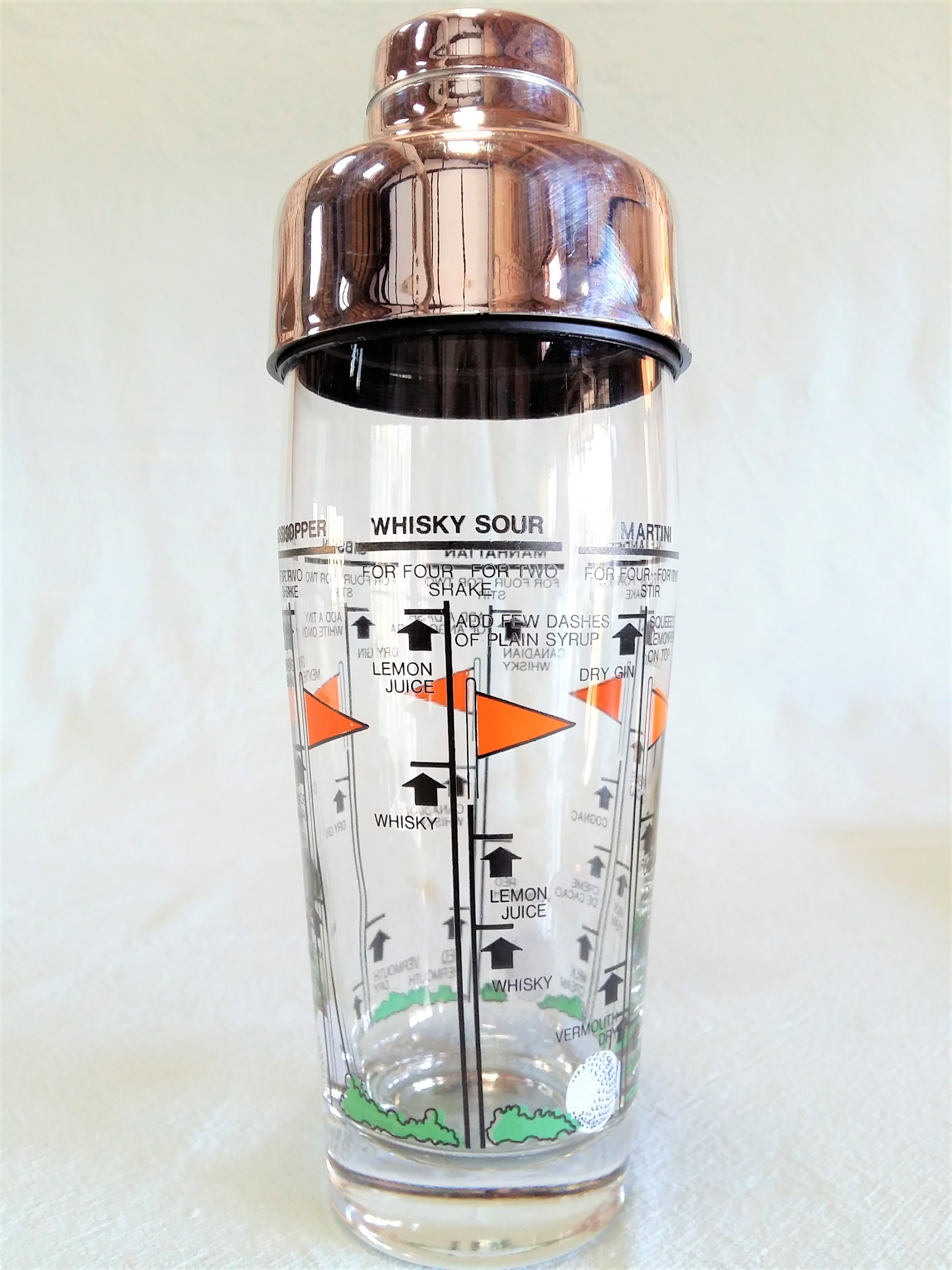 Shaker à Cocktail en Verre Rétro. Golfeurs Cocktail Shaker. Cadeau Golfeur. Recettes Manhattan, Gibs