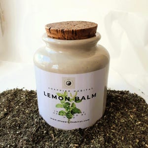 Large Jar of Organic Lemon Balm | Dried Loose Herb Apothecary Jar | Green Witch Spell Ingredients