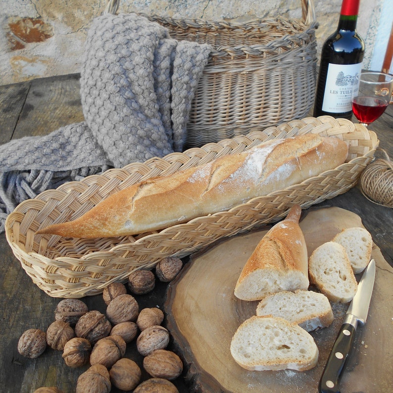 Extra long vintage French baguette basket from France. French Country Basket Inspiration: Resources for Rustic, French Market, and Boulangerie as well as photos to Inspire!