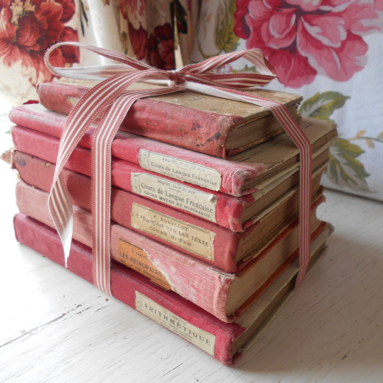 Antique French Red Book Bundle. Shabby Chic Vintage Book Stack Etsy