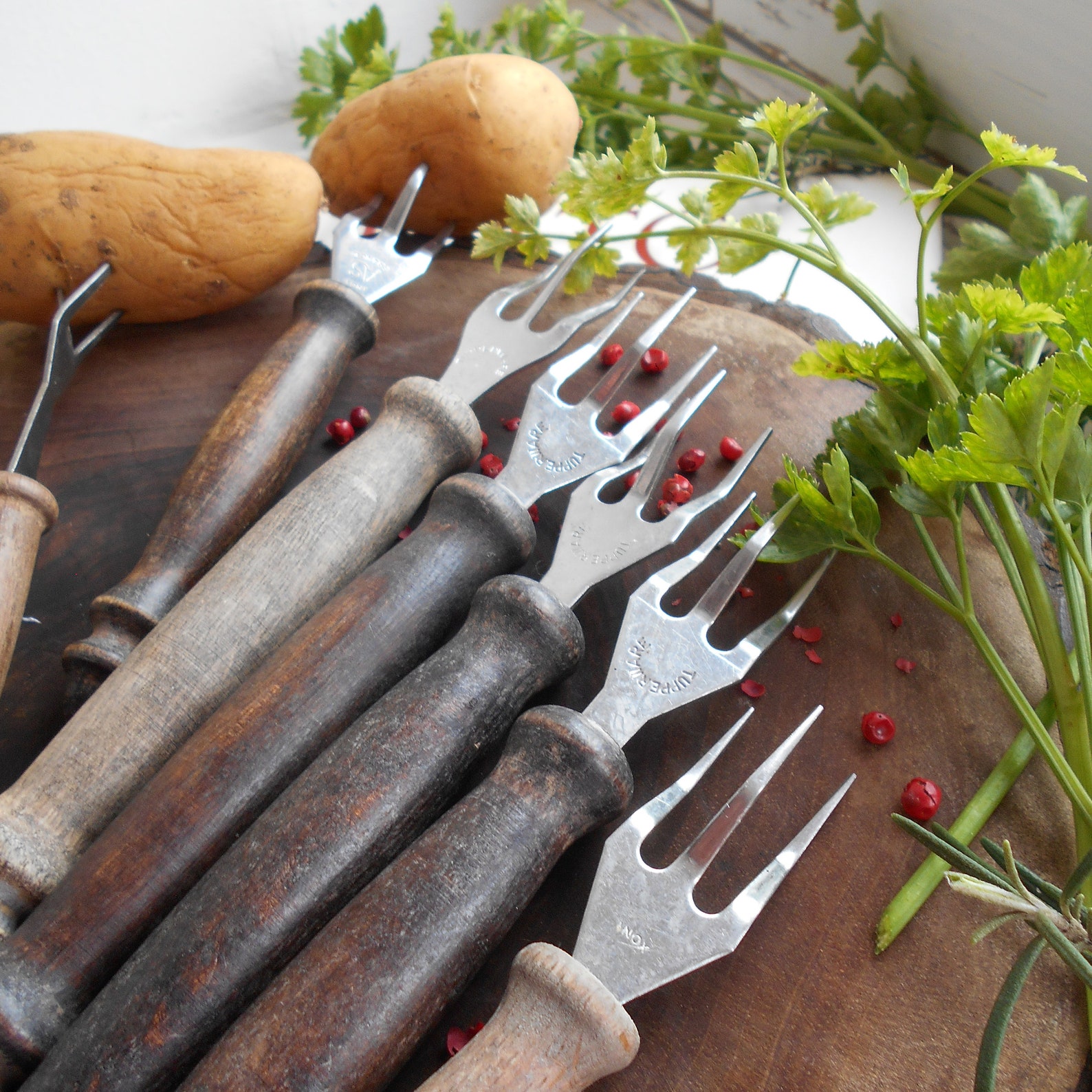 Collection of Seven Vintage French Potato Forks With Wooden Etsy