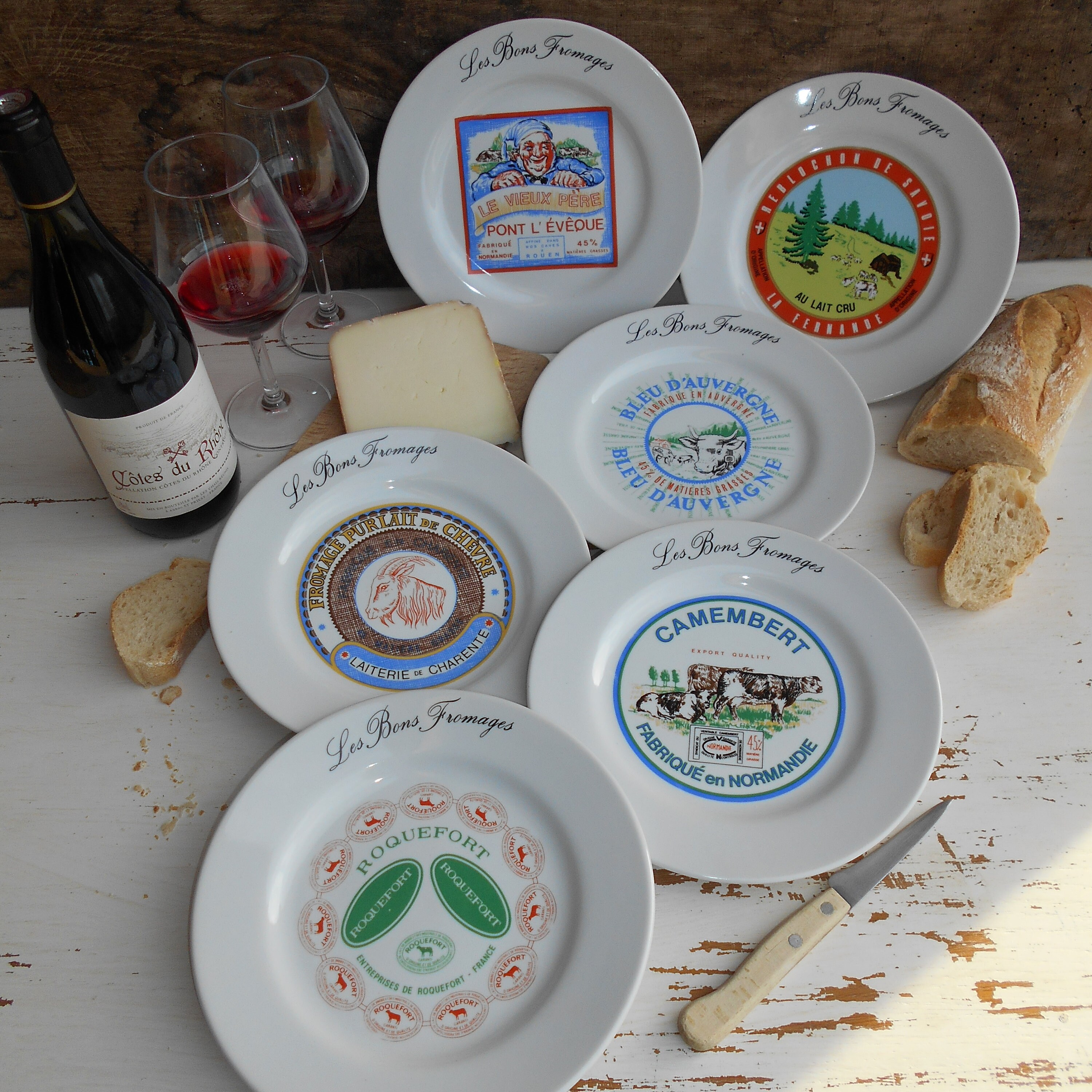 Six French Cheese Plates. Vintage Cheese Plate Set illustrated Etsy