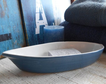 Boat Shaped Dish. 'Du Océan' Fishing Boat Shaped Soap Dish/Candle Dish. Ceramic Boat. Sea Themed/Nautical Décor. Nautical Bathroom Accessory