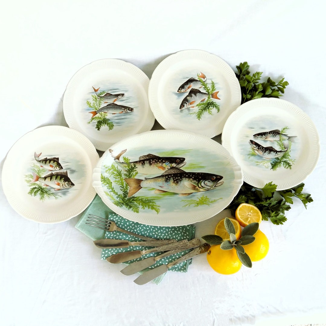 Fish Dinnerware Set. Four Fish Plates and Fish Platter. French Etsy