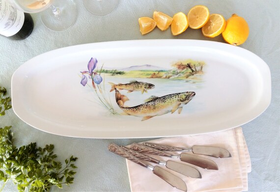 Limoges Fish Platter. Extra Long Limoges Porcelain Platter. Trout Platter.  Salmon Platter. Fish Banquet Table Centrepiece. Serving Platter. 
