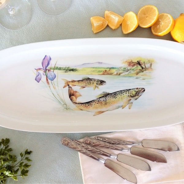 Limoges Fish Platter. Extra Long Limoges Porcelain Platter. Trout Platter. Salmon Platter. Fish Banquet Table Centrepiece. Serving Platter.