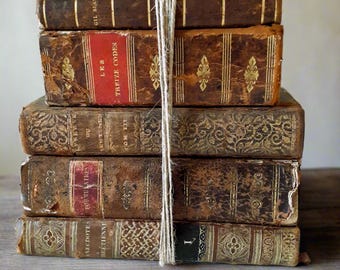 Antique French Book Stack: 18th-19th Century Religious Texts
