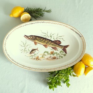 Limoges Fish Plate Set and Fish Platter. SIX Fish Plates and Serving Platter. Fish Dinner Plates. Limoges Dinnerware Set. Pike Platter by Tiggy and Pip