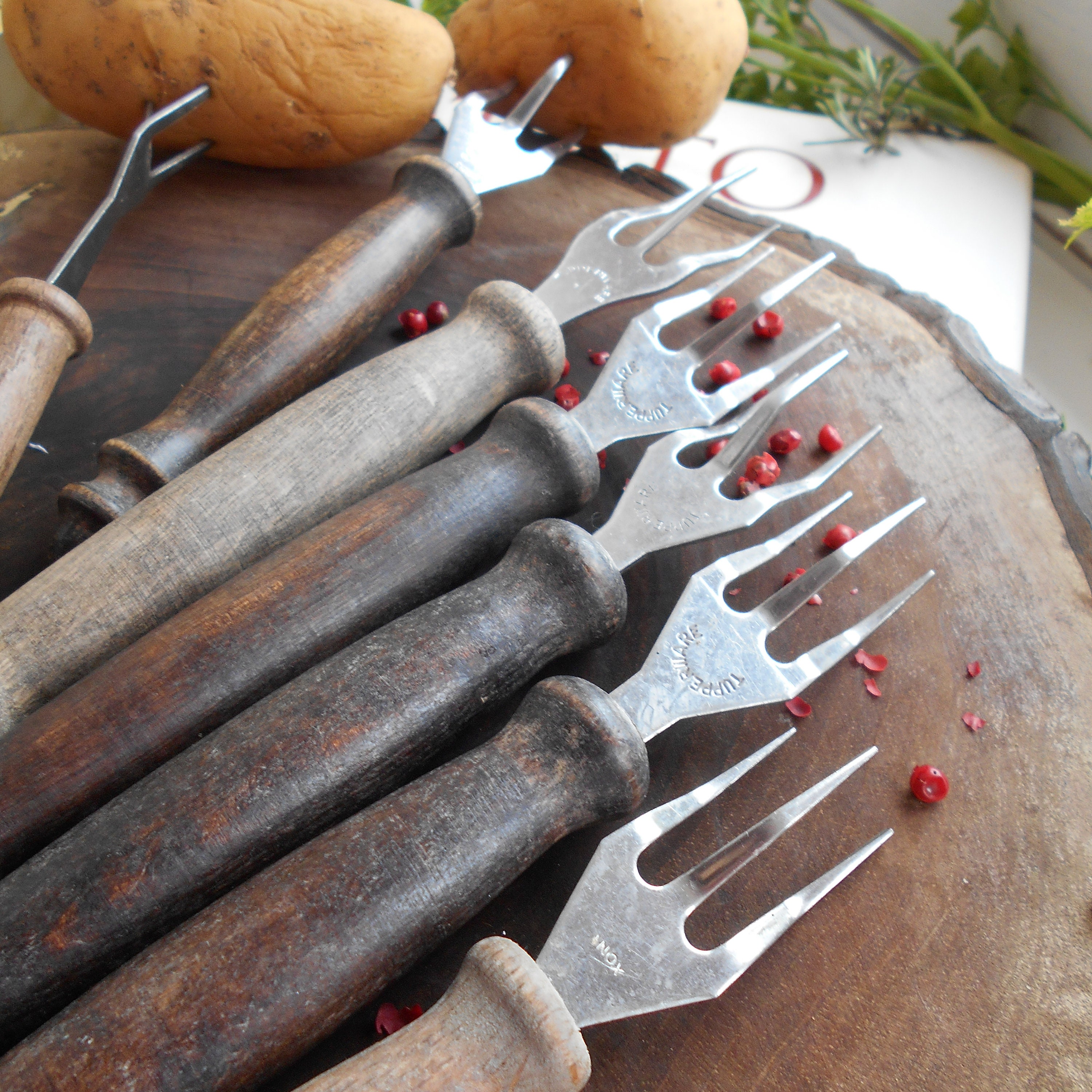 Collection of Seven Vintage French Potato Forks With Wooden Etsy