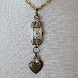 Vintage Watch Assemblage Necklace with Vintage Art Deco Watch / Steampunk / Upcycled & Repurposed