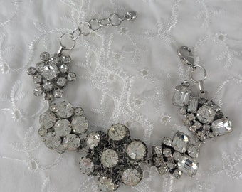 Vintage Rhinestone Earring Bracelet / Upcycled / Repurposed Vintage jewelry / Rhinestones