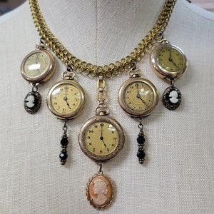 Vintage Art Deco Watch Assemblage Necklace / Upcycled / Repurposed / Steampunk