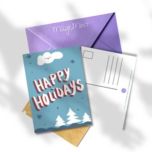 Happy Holidays Karte | Postkarte |  Geschenk für bff | Retro Weihnachtskarten | Dekor für Büro | Kawaii Urlaubskarte |4x6 Karte